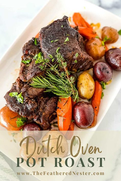 Bone In Pot Roast, Chuck Roast In Oven, Roast In Dutch Oven, Crock Pot Chuck Roast, Dutch Oven Pot Roast, Creuset Recipes, Oven Pot Roast, Blade Roast, Trisha Yearwood Recipes