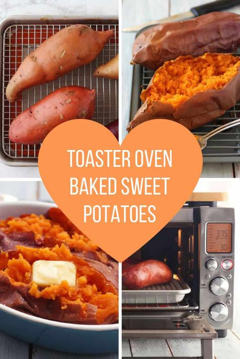 The Ultimate Guide to toaster oven baked sweet potatoes. Learn which varieties are best for baking and get step-by-step directions. Sweet Potato Toaster Oven, Oven Baked Sweet Potatoes, Breville Toaster Oven, Bake Sweet Potato, Breville Oven, Toaster Recipes, Countertop Cooking, Toaster Oven Cooking, Convection Oven Recipes