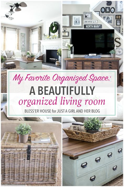 Love this gorgeous, organized living room with so much smart storage! It's the perfect mix of functional and beautiful. Click through to read more! Ikea Blanket, Blanket Storage Living Room, Organized Living Room, Abby Lawson, Organizational Printables, Pretty Storage, Linen Closet Organization, Beautifully Organized, Living Room Design Inspiration