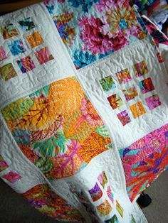 what a great way to use those beautiful fabrics you don't want to cut up. quilt by thiscreativebliss. Big Block Quilts, Kaffe Fassett Quilts, Quilt Modernen, Block Quilt, Batik Quilts, Hawaiian Quilts, Quilt Festival, Quilt Projects, Colorful Quilts