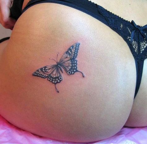 Flower Hip Tattoos, Butterfly Tattoo Meaning, Butterfly Back Tattoo, Butterfly Tattoo Designs, Hip Tattoo, Trendy Tattoos, Foot Tattoos, Mini Tattoos, Tattoo Fonts