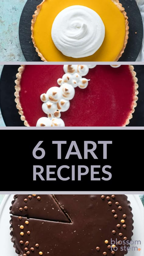 Tart Recipes. Here is a collection of six elegant tart recipes and two crust recipes. From chocolate to passion fruit, there's something for everyone! #tarts #piesandtarts Elegant Tarts Desserts, English Tart Recipes, Unique Tart Recipes, Spring Tart Recipes, Tart Topping Ideas, Easy Tarts Recipe, Easter Tart Recipes, Vertical Tart Recipe, Large Tart Recipes