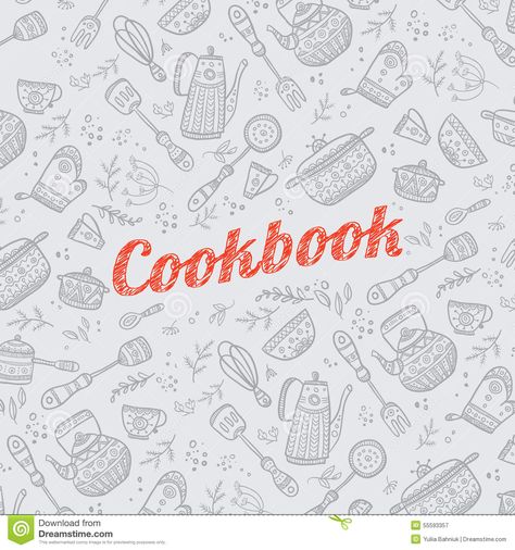 kochbuch deckblatt | Cookbook cover design with kitchen items pattern. Vector template. Cookbook Cover Ideas, Book Cover Pictures, Cookbook Cover Design, Recipe Book Cover, Front Cover Design, Cookbook Cover, Recipe Book Covers, Front Cover Designs, Doodle Background