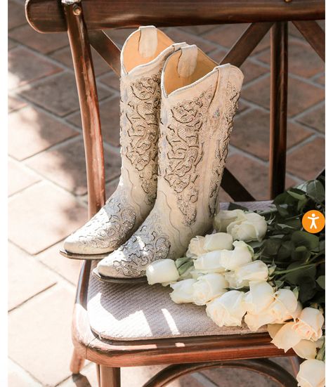 White Embellished Boots With Round Toe, Western White Embellished Boots, Elegant Wedding Boots Embellished, White Round Toe Boots For Wedding, Elegant Embellished Wedding Boots, Elegant Embellished White Boots, White Round Toe Wedding Boots, White Embellished Snip Toe Boots, Embellished Silver Wedding Boots