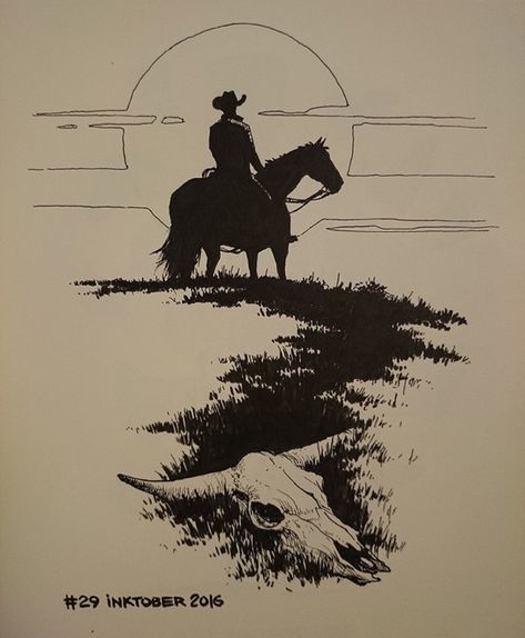 Realistic Western Tattoo, Wild West Tattoos For Men, Rancher Tattoo Ideas, Ranching Tattoos, Ranch Drawing Western Art, Cowboy And Horse Tattoo, Dark Western Tattoo, Cowboy Silhouette Tattoo, Western Men Tattoo