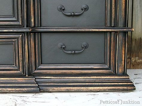 Black Distressed Furniture, Black Painted Furniture, Grey Bedroom Furniture, Black Dresser, Painted Bedroom Furniture, Fat Flush, Reclaimed Furniture, Furniture Refinishing, Furniture Rehab