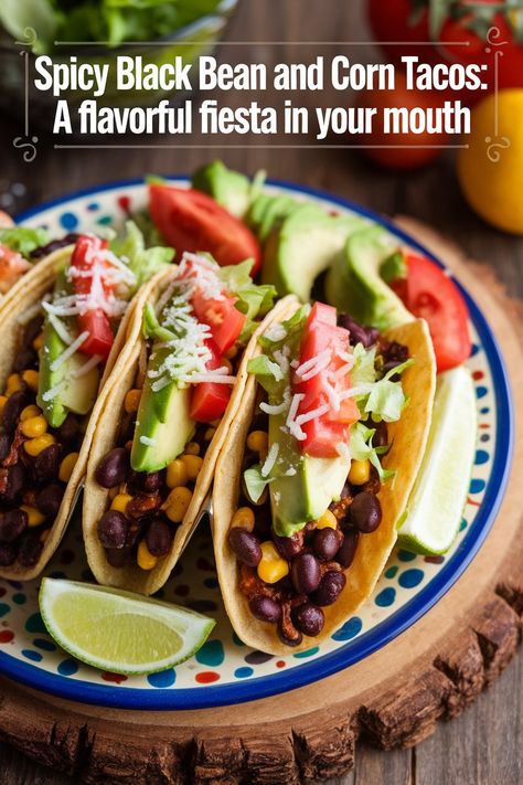 Bring some excitement to your plate with our Spicy Black Bean and Corn Tacos, fully customizable to suit your taste! Load them up with your favorite toppings—from creamy avocado to zesty lime—and make every bite uniquely yours. Excited to create your personalized taco experience? Let’s get started on this delicious journey! Black Bean And Corn Tacos, Black Bean Street Tacos, Corn Tacos Recipe, Veggie Sushi Rolls, Corn Tacos, Fork Over Knives, Tacos Vegan, Veggie Sushi, Mexican Pasta