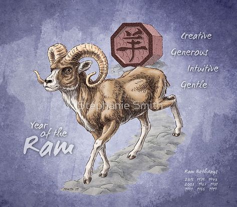 Year of the Ram from the Chinese Zodiac Calendar by Stephanie Smith • Buy this artwork on stickers, phone cases, home decor, and more. Year Of The Sheep, Jackie Chan Adventures, Zodiac Years, Tarot Card Spreads, Zodiac Calendar, Astrological Symbols, Chinese Astrology, Geek Crafts, The Ram