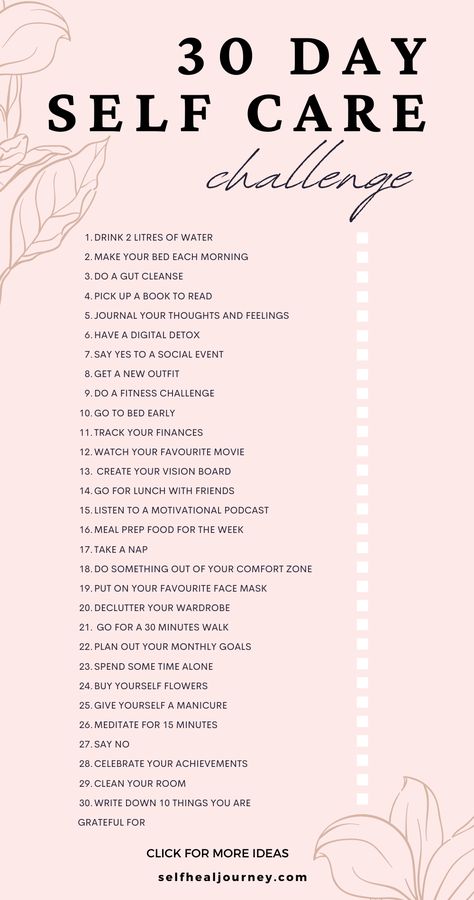 30 day challenge for self care 30 Day Challenge List, 30 Day Self Care Challenge, 30 Day Self Care, Challenge List, Self Care Challenge, Practicing Self Love, Fulfilled Life, Self Care Bullet Journal, Get My Life Together