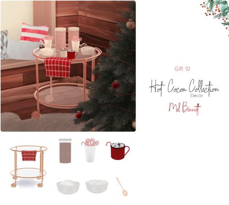 Hot Cocoa Bar Cart, Hot Cocoa Decor, Christmas Poses, Advent Calendar Gifts, Toddler Christmas Dress, Table Garland, Christmas Dinnerware, Chocolate Powder, Sims 4 Toddler