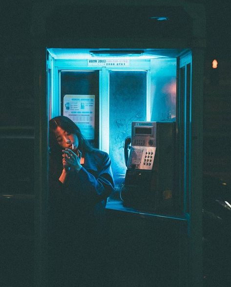 We Suffer More In Imagination, Night Photography Portrait, Night Street Photography, Narrative Photography, Night Portrait, Telephone Booth, Street Portrait, Phone Booth, Photoshoot Concept