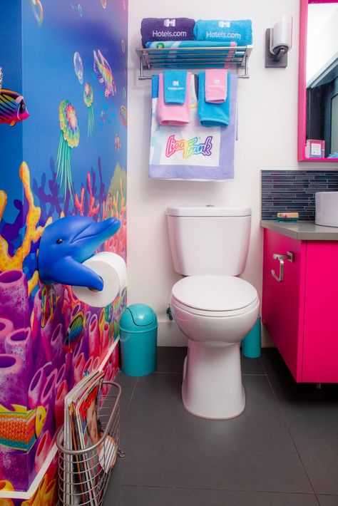 You Can Stay at the Lisa Frank Hotel Room in October Lisa Frank Bathroom, Padded Room, 90s Room, Lisa Frank Inspired, Bright Bathroom, Rainbow Decor, Inspired Bedroom, Rainbow Room, Funky Home Decor