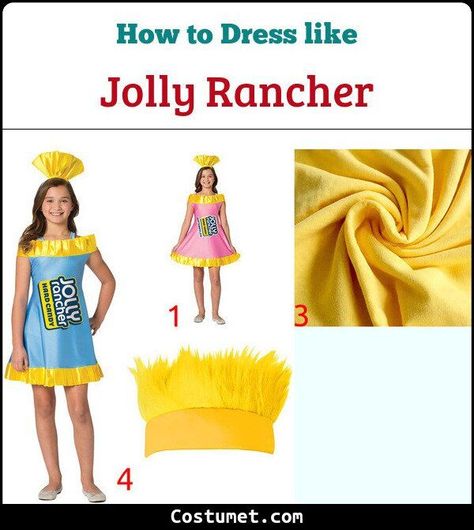 Jolly Rancher Costume for Cosplay & Halloween 2022 Jolly Rancher Costume Diy, Jolly Rancher Costume, Yellow Tips, Jolly Rancher Hard Candy, Yellow Headband, Easy Diy Costumes, Costume For Halloween, Black Licorice, Jolly Rancher