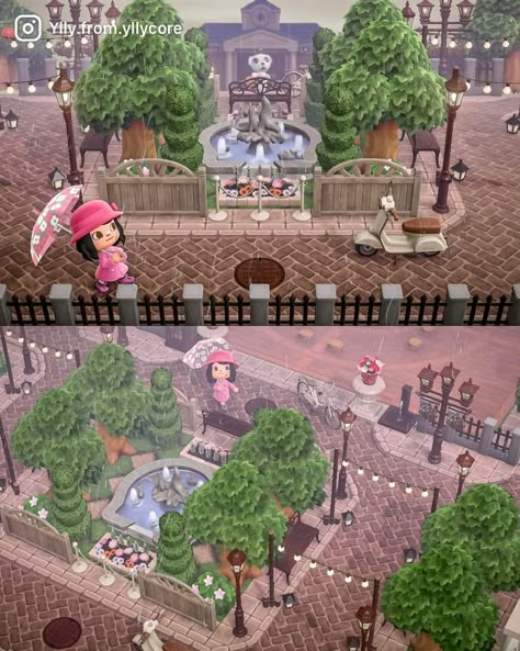 Acnh Courtyard Ideas, Animal Crossing Courtyard, Acnh Town Plaza Ideas City, Acnh Town Square, Acnh Town Square Ideas, Acnh Courtyard, Acnh Town Plaza, Animal Crossing Town Square Ideas, Acnh Town Plaza Ideas