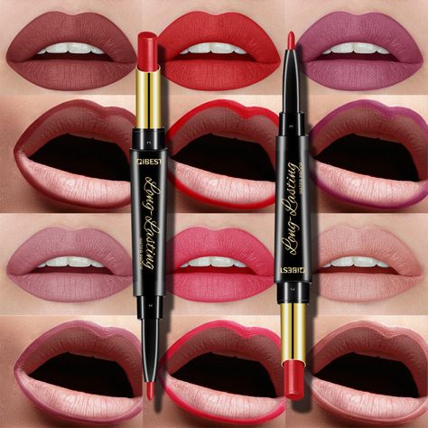 qibest Double Head Matte Lipstick Lasting-Lasting Lip Stick Full Color Maroon Matte Lip Stick Lip Makeup Online - NewChic Black Matte Lipstick, Long Lasting Matte Lipstick, Lipstick Pencil, Waterproof Lipstick, Lip Liners, Pigmented Lips, Lip Cosmetics, Matte Makeup, Women Cosmetics