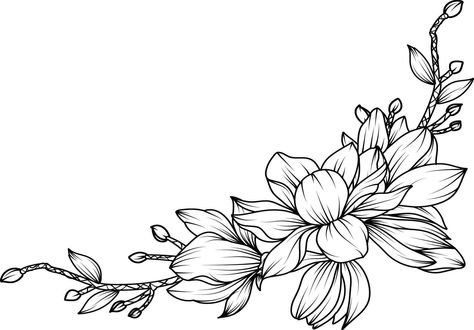 Flower Sketch, Black And White Line Art, White Line Art, Magnolia Flowers, Flower Sketches, Black And White Background, Black And White Lines, Wedding People, White Line