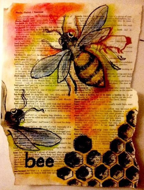 High school art project, illustrated dictionary page, Art Teacher Creature High School Art Lessons, High School Art Projects, Theme Tattoo, Creation Art, Dictionary Page, Dictionary Art, High School Art, Bee Art, School Art Projects