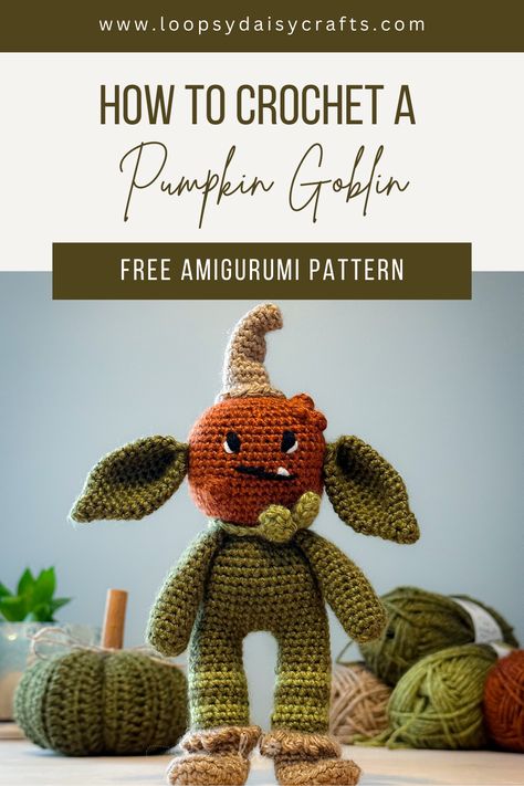 Goblincore Crochet Patterns, Crochet Goblin Free Pattern, Bokoblin Crochet, Goblin Crochet Pattern, Crochet Goblin, Crochet Goblin Amigurumi, Goblin Cross Stitch, Leaf Scarf, Amigurumi Free Pattern