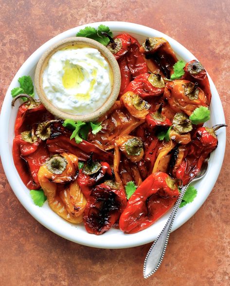 Roasted Mini Peppers with Garlic and Thyme - Marilena's Kitchen Roasted Mini Peppers, Vegetarian Appetizers Easy, Greek Easter Bread, Greek Bread, Mini Peppers, Olive Bread, Stuffed Mini Peppers, Greek Olives, Almond Biscotti