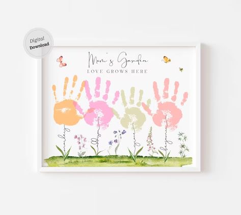 View HandprintFootprint by AlniPrints on Etsy Grandmas Garden Handprint, Mother Day Art, Handprint Template, Mothers Day Signs, Grandma's Garden, Toddler Arts And Crafts, Grandmas Garden, Handprint Craft, Footprint Art