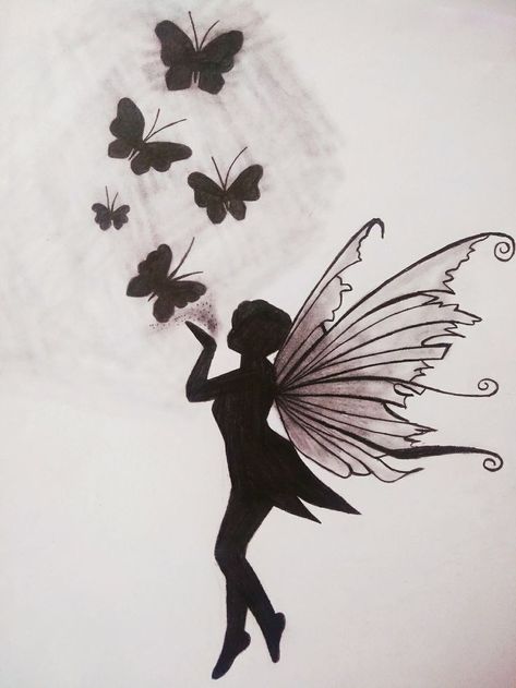 Fairy Stencil, Unique Butterfly Tattoos, Fruit Art Drawings, Hand Art Kids, Butterfly Sketch, Line Art Images, Paper Art Design, Fairy Drawings, Quality Tattoo