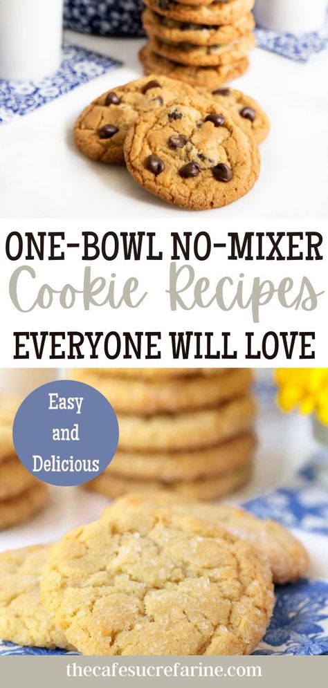 Easy One Bowl Cookies, Cookie Recipes No Mixer, One Bowl Cookie Recipes, No Mixer Chocolate Chip Cookies, No Mixer Desserts, No Mixer Cookies, One Bowl Cookies, Cookies No Mixer, Heath Bar Cookies