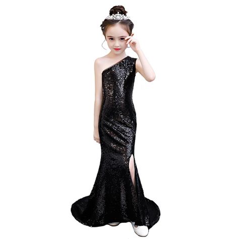 Girls Graduation Dresses, Sequin Mermaid Dress, Graduation Gown, Sequin Evening Dresses, Kids Frocks, Black Evening Dresses, Black Sequin Dress, Teenage Girls, Evening Party Dress