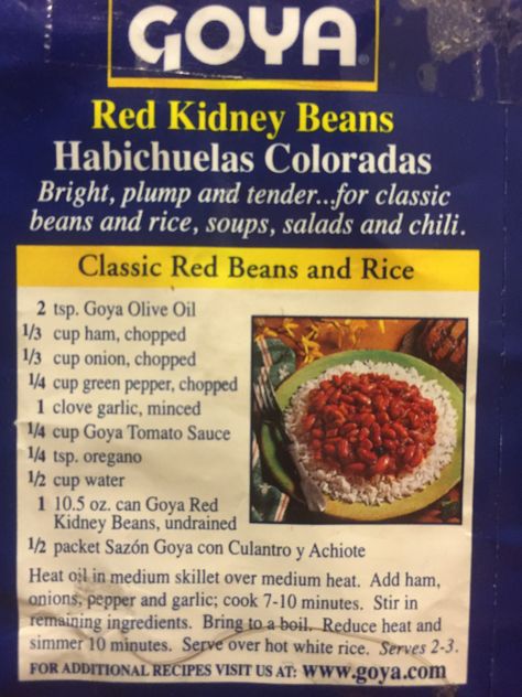 Kidney Beans Recipe, Goya Recipe, Red Beans Recipe, Recipes With Kidney Beans, Red Kidney Beans, Red Kidney Bean, Hispanic Food, Beans Recipe, Kidney Beans