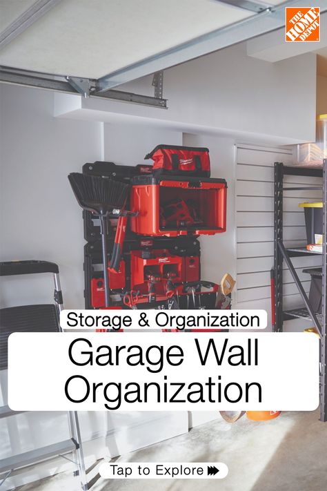 Give your garage walls a refresh and utilize that neglected space. The Home Depot makes it easy for you to find tools, storage bins, shelving units and ideas and inspiration to help keep every inch of your home organized. Tap to explore more. Garage Wall Organization, Garage Wall Organizer, Woodshop Ideas, Work Shops, Cleaning Supplies Organization, Garage Diy, Affordable Storage, Metal Fab, Garage Storage Ideas