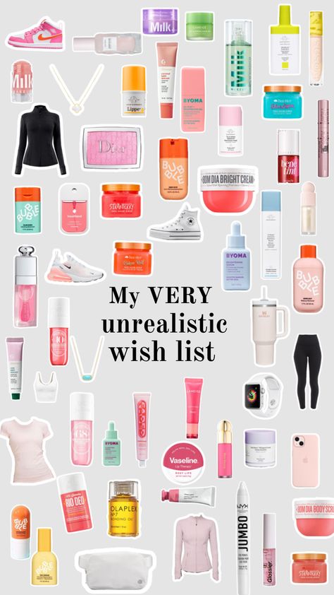 My VERY unrealistic wish list!🫶 #preppy #preppygirl #preppyfitinspo #preppyinspo #preppyfit #preppycollage #fyp #trending #beauty #wishlist #wishlistideas Things To Add To Your Wishlist Preppy, My Wish List Ideas, Dream Items List, Ideas For Wishlist, Preppy Whish List, Bday Wishlist 2023, Preppy Christmas Wishlist 2023, Birthday List Preppy, Makeup Gifts For Teens