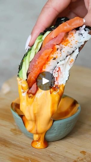 2.6M views · 283K reactions | Sushi Pocket!🍣🍱🥢by @thenaughtyfork

 If you remember this wrap hack, you know it’s just as genius with sushi😍 you can fill it with anything, but I chose salmon, tuna, sushi rice with masago, avocado with spicy mayo and eel sauce, cream cheese and kani! The kani and cream cheese gave it crab Rangoon vibes 🙃 Tag someone who would love this!
…
For the spring roll wrapper, dip it in water and pat it dry then immediately place it on top of the nori. This gives it stability when folding! | Sharing Delicious Food | befitsnacks · Original audio Eel Sauce, Sushi Recipes Homemade, Sommer Mad, Tuna Sushi, Crab Rangoon, Spring Roll, Spicy Mayo, Sushi Recipes, Sushi Rice