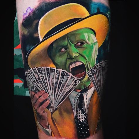 The Mask Tattoo, The Mask Cartoon, Jim Carrey The Mask, Bullet Tattoo, Tattoo Character, Wutang Clan, Chicano Tattoos Sleeve, Half Sleeve Tattoos Drawings, Full Leg Tattoos