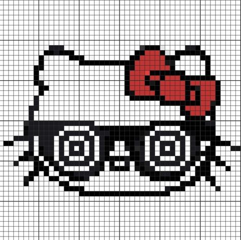 Skeleton Hello Kitty Pixel Art, Rezz Perler Bead Patterns, Kandi Hello Kitty, Zombie Hello Kitty Perler, Edm Perler Bead Patterns, Hello Kitty Perler Beads Pattern, Rezz Perler, Kandi Perler Pattern, Pixel Sanrio