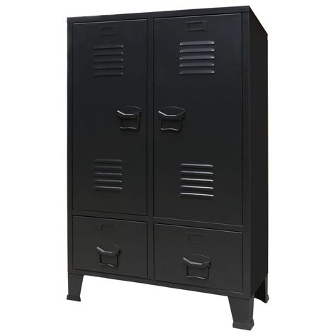 The closet has 2 adjustable interior shelves that allow you to neatly sort your clothes into different categories and 2 drawers for storing and organising your socks, underclothes, etc. Industrial Wardrobe, Industrial Style Office, Closet Rack, Cupboard Wardrobe, Black Wardrobe, Armoires & Wardrobes, 2 Door Wardrobe, Closet Cabinets, Wardrobe Cabinets