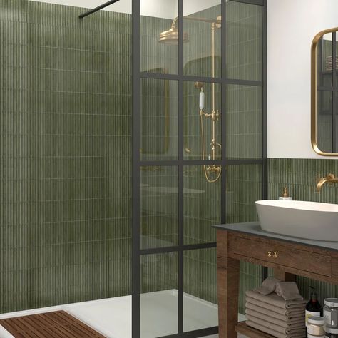 Ivy Hill Tile Mawr 5.9 In. X 11.81 In. Polished Fluted Ceramic Subway Wall Tile (9.78 Sq. Ft. / Case) & Reviews | Perigold Green Shower Tile, Dark Green Tile, Artmore Tile, Green Subway Tile, Green Tile Bathroom, Green Backsplash, Subway Tiles Bathroom, Shower Wall Tile, Shower Style