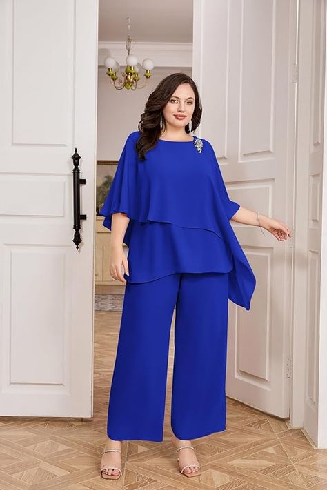 Amazon.com: Hanna Nikole Plus Size Mother of Bride Pant Suits 2 Piece Chiffon Sets Ruffle Layers Wedding Guest Outfit : Clothing, Shoes & Jewelry Short People, Rainbow Wedding, Pant Suits, Mother Of Bride, Guest Outfit, Wedding Guest Outfit, Simply Beautiful, Wedding Guest, 2 Piece