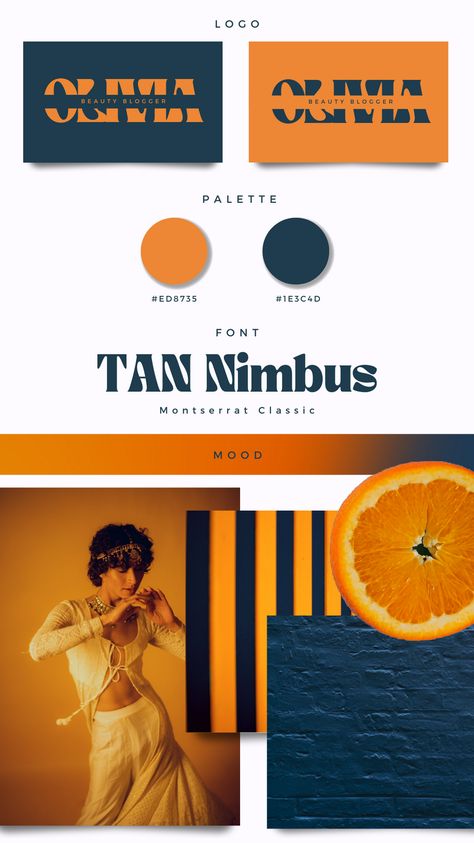 #Orange #Navy #Retro #Moodboard #Branding #Logotype #Instagram #Story Retro Moodboard, Orange Branding, Brand Identity Colors, Mood Board Template, Font Combos, Red Orange Color, Orange Design, Business Templates, Swim Club