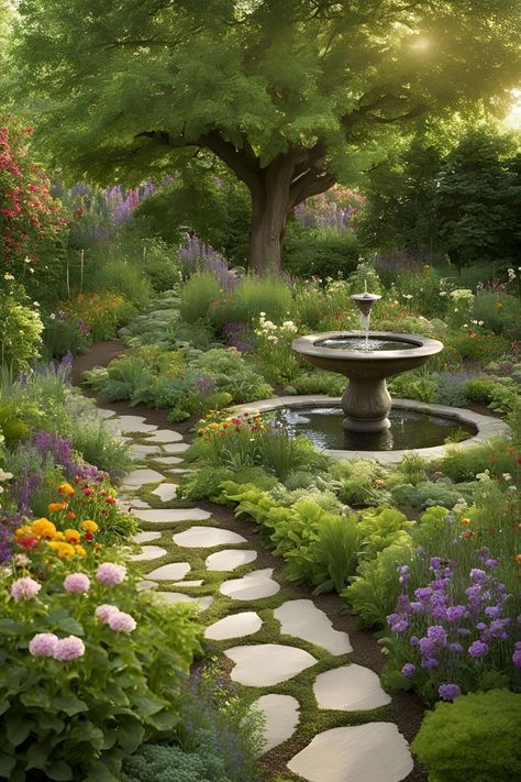 Big Garden Aesthetic, Nice Garden Ideas, Beautiful Gardens Magical, Dream Garden Ideas, School Garden Design, Gardens Ideas Backyard, Italian Garden Design, Mini Sketches, Dream Garden Backyards