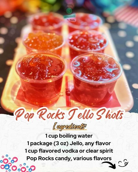 Pop Rock Jello Shots Vodka, 4th Of July Shots Jello, Jello Shots With Pop Rocks, Pop Rocks Jello Shot Recipes, Game Day Jello Shots, Gin Jello Shots, Pop Rock Jello Shots, Jello Shot Charcuterie Board, 4th Of July Jello Shots With Alcohol