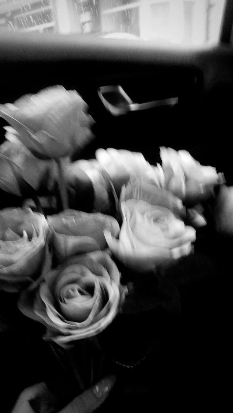 Black and white picture, roses, blurry, car, girl, boyfriend, present, aesthetic, love, happiness Silver Flowers Aesthetic, 11:11 Dark Aesthetic, Black And White Glam Aesthetic, Grey And White Pictures, Black And White Pfp Aesthetic, Black And White Aesthetic Vintage, White And Black Aesthetic, Black And White Aesthetic Wallpaper, Black And White Roses