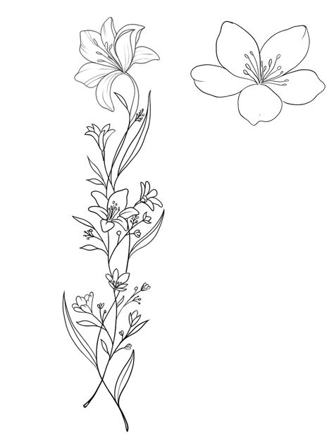 Long Drawings Vertical, Lotus Vine Tattoo, Vertical Back Tattoo, Vertical Tattoo Ideas, Hawthorne Flower Tattoo, Vertical Tattoo, Tattoo Off, Body Tattoo Design, Autumn Tattoo