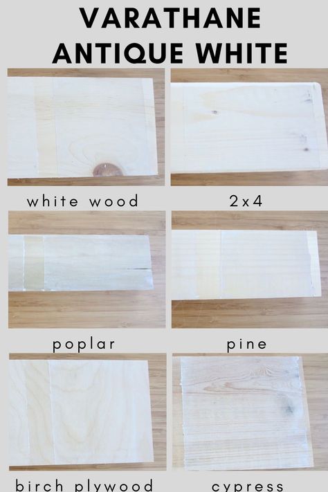 Varathane antique white on different types of wood Varathane Antique White Stain, White Washed Nightstand, Antique White Stain, White Wood Stain, Varathane Wood Stain, Varathane Stain, White Wash Stain, Diy Wood Stain, Staining Furniture