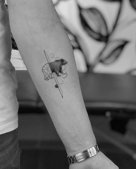 Small Tattoos For Guys To Sneak Onto Their Bodies Best Friend Animal Tattoos, Grizzly Bear Tattoos Women, Small Bear Tattoos For Women, Minimalist Bear Tattoo, Small Bear Tattoo, Bear Tattoo Ideas For Women, Geometric Bear Tattoo, Bear Tattoo Ideas, Alive Tattoo