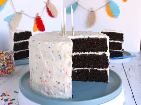 Chocolate Funfetti Cake — Allrecipes Chocolate Funfetti Cake, Funfetti Cake Chocolate Frosting, Single Layer Funfetti Cake, Easy Beef And Noodles Recipe, Confetti Birthday Cake Recipe, Dense Funfetti Cake, Fancy Funfetti Cake, Cake Frosting Recipe, Cake Layers