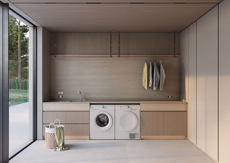 DESIGN LIFE BETTER 🍃🧺 If we’re going to spend time doing laundry, why not do it in style? Excited to reveal our serene laundry space designed with the all-new Caesarstone porcelain collection in the captivating Silvax color. It’s not just about utility; it’s about creating an oasis that inspires. With sleek lines, a warm wooden texture, and a view that connects us to the lush garden, it’s truly a breath of fresh air. No more laundry day blues here! Who knew chores could feel this good? 🌿☀️ ... Caesarstone Porcelain, Minimalist Laundry, Modern Laundry Room, Laundry Space, Laundry Room Closet, Laundry Design, Interior Design Drawings, Modern Laundry Rooms, Wooden Texture