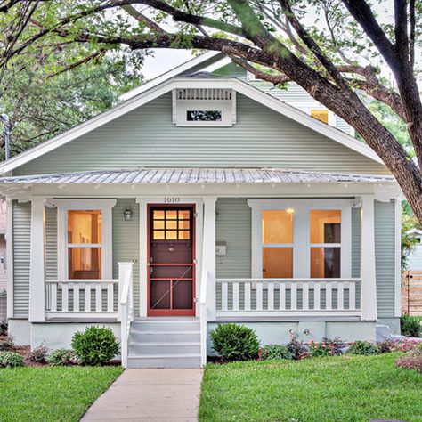 Historic Bungalow Exterior, Gable Facade, Exterior Cabin Colors, Cozy Cottage Exterior, Saybrook Sage, Cottage Traditional, Roof Pitch, Gray House, Small Cottage Homes