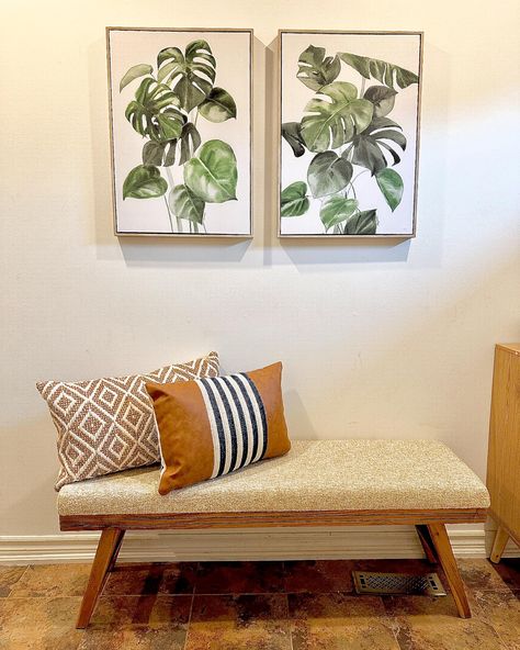 Entryway designed by AMZU Homes. A sitting spot goes a long way in the entryway; easy to wear shoes and the last moment to connect with guests when leaving! 😃 #entryway #entrywaydecor, #interiordesign #seating #bench Seating Bench, Narrow Hallway Decorating, Entry Way Design, Last Moment, Small Entryway, Entryway Decor, Wall Painting, Hallway, Entryway