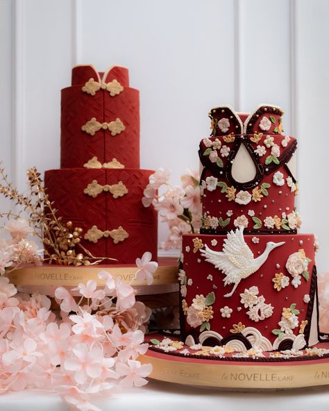 LeNovelle Cake (@lenovellecake) • Instagram photos and videos Traditional Birthday Cake, Asian Cake Decoration, Crazy Rich Asians Cake Theme, Chinese Wedding Cake, Asian Wedding Cake, Chinese Theme Cake, Longevity Cake Chinese, Wedding Cake Chinese, Modern Chinese Wedding