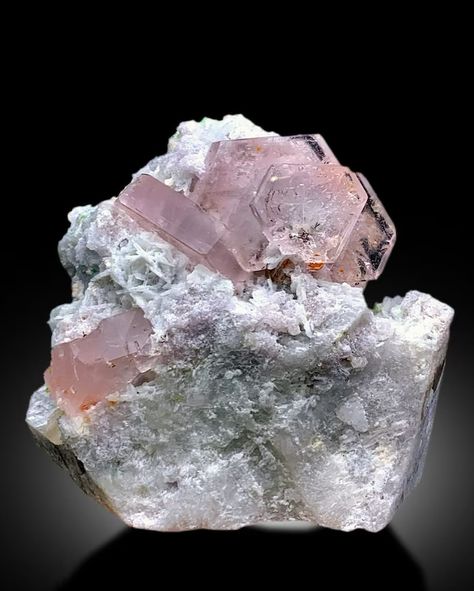 Minerals: 💎 Morganite 💎 Terminated Pink Morganite Crystals on matrix. Crystals are free of damage. Morganite crystals have very unique Flattened Hexagonal shape. Its self standing and aesthetic specimen. Morganite specimens from Dara e Pech in Afghanistan are known for their exquisite color and quality. Dara e Pech is renowned for producing some of the finest morganite crystals in the world, characterized by their delicate pink to peach hues. These specimens are highly prized by collectors a... Morganite Crystal, Green Tourmaline Crystal, Crystals Cluster, Blue Core, Soft Pink Color, Crystals For Sale, Pink Morganite, Minerals And Gemstones, Tourmaline Crystal