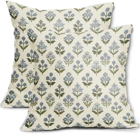 Amazon.com: Sivirary Blue Green Block Print Pillow Covers 18x18 Inch Set of 2, Vintage Floral Decorative Throw Pillow Cases Boho Cushion Covers Rustic Decoration Gift Farmhouse Sofa Couch Bed Decor : Home & Kitchen Boho Cushion Covers, Blue Green Throw Pillows, Green Block Print, Farmhouse Sofa, Block Print Pillow, Green Pillow Covers, Block Printed Pillows, Boho Throw Pillows, Boho Cushions